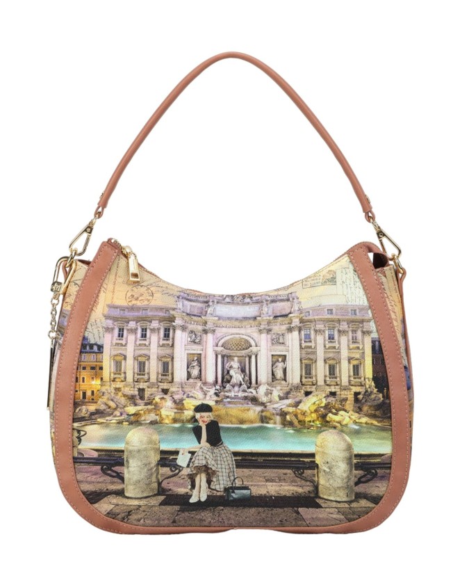 Ynot - Borsa a spalla in ecopelle stampata City Life