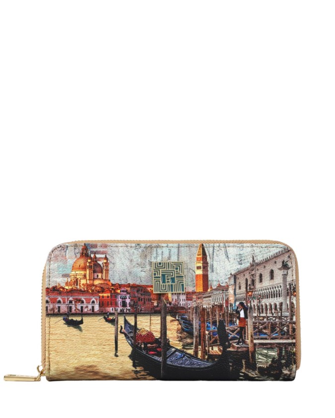 Ynot - Portafoglio donna ziparound in ecopelle stampata City Life