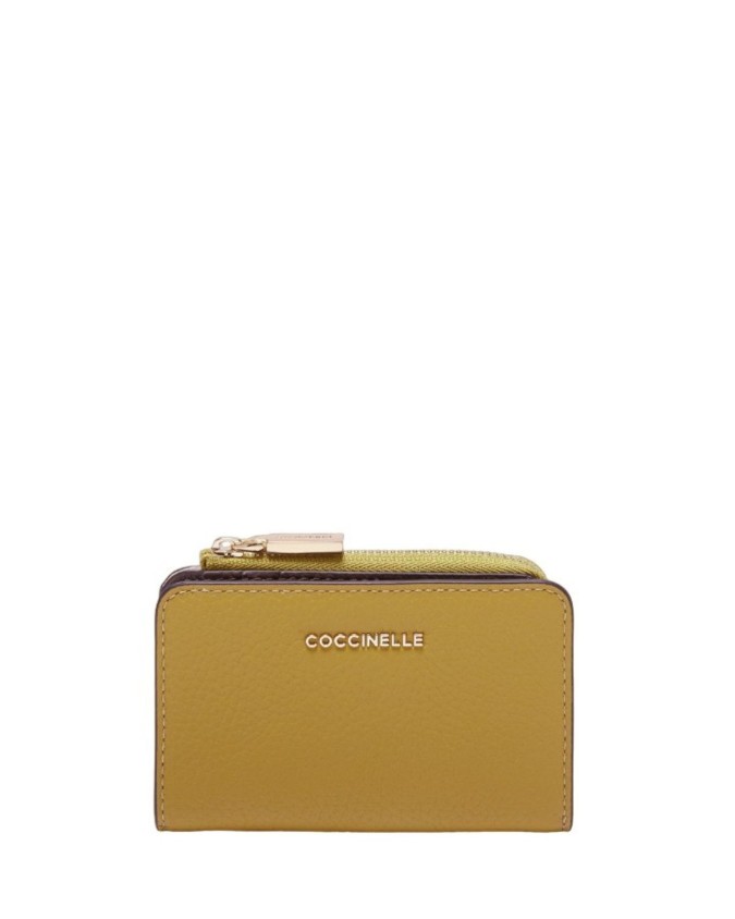 Coccinelle - Porta carte di credito in pelle con tasca esterna Metallic Tricolor