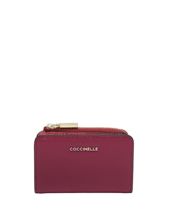 Coccinelle - Porta carte di credito in pelle con tasca esterna Metallic Tricolor
