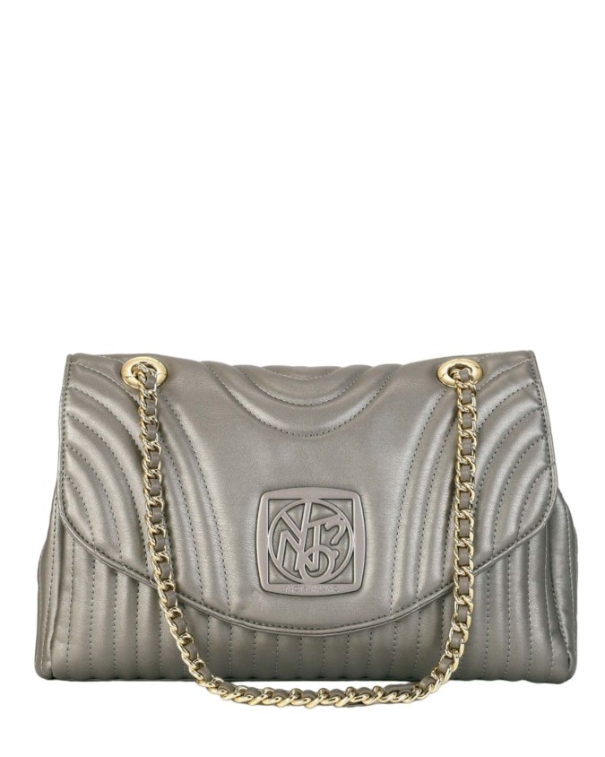 Ynot - Borsa a spalla in ecopelle con patta Stripe