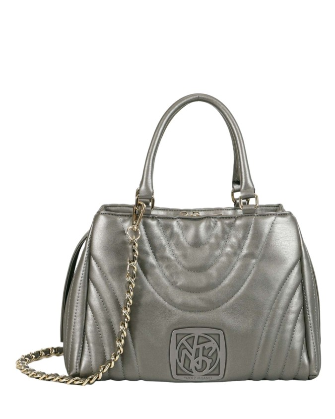 Ynot - Borsa a mano con tracolla in ecopelle Stripe