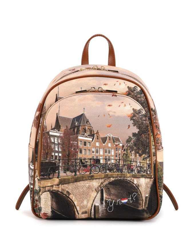 Ynot - Zaino donna grande in ecopelle stampata con tasca esterna Yesbag