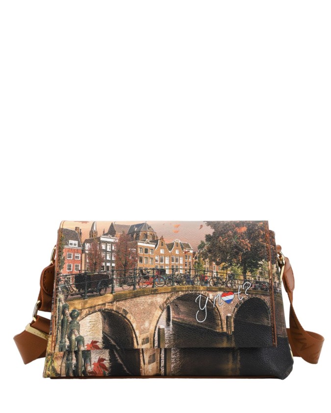 Ynot - Borsa a tracolla  grande con patta in ecopelle stampata Yesbag
