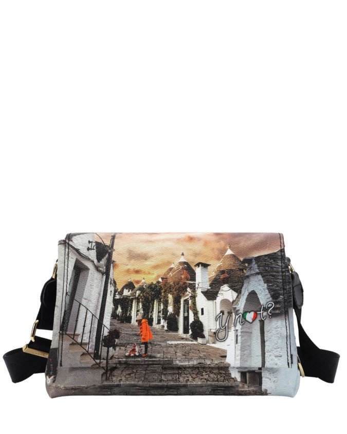Ynot - Borsa a tracolla  grande con patta in ecopelle stampata Yesbag