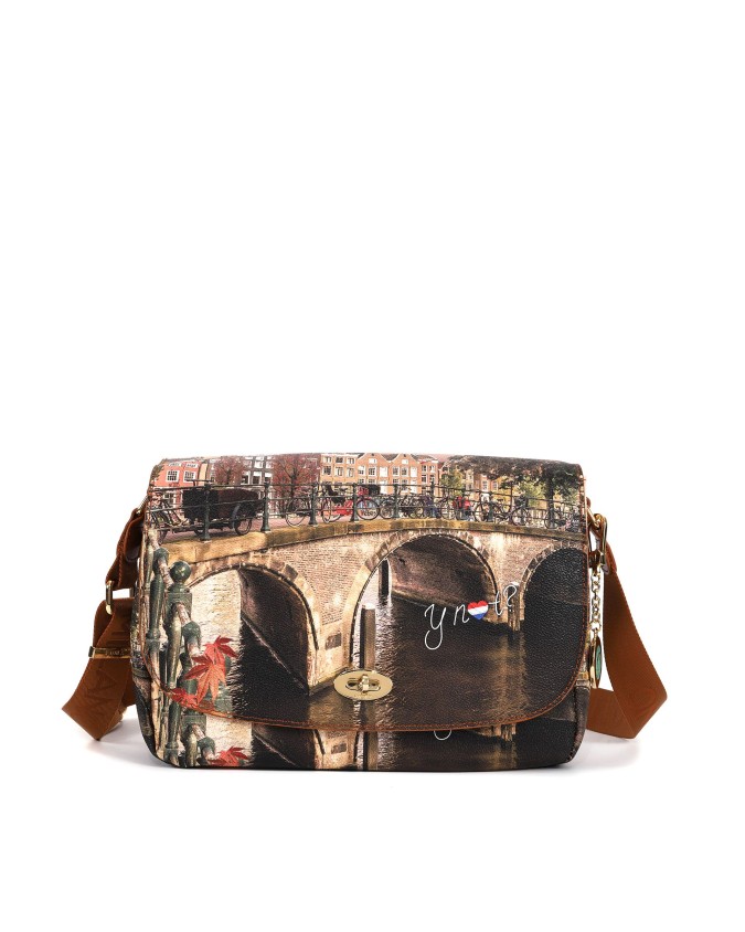 Ynot - Borsa a tracolla con patta in ecopelle Yesbag