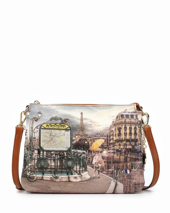 Ynot - Borsa a spalla a tre scomparti in ecopelle stampata Yesbag