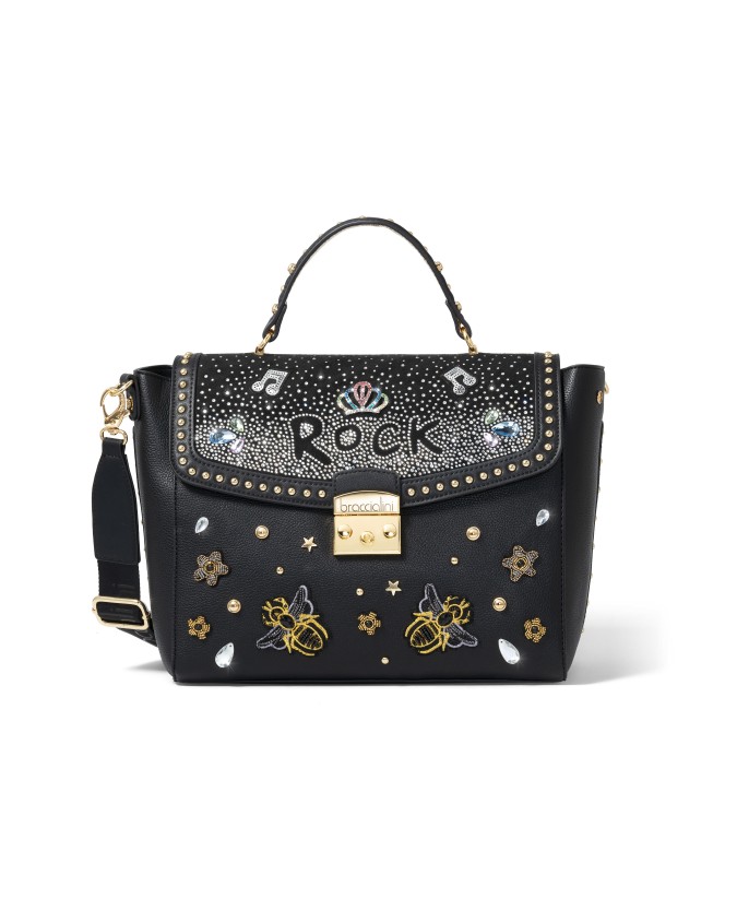 Braccialini - Borsa a mano con tracolla in ecopelle con patta Rock