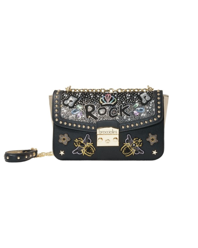 Braccialini - Borsa a spalla in ecopelle con patta Rock
