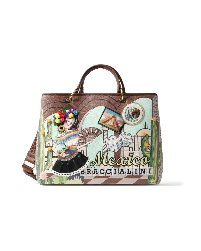 Braccialini - Borsa a mano in ecopelle stampata Cartoline