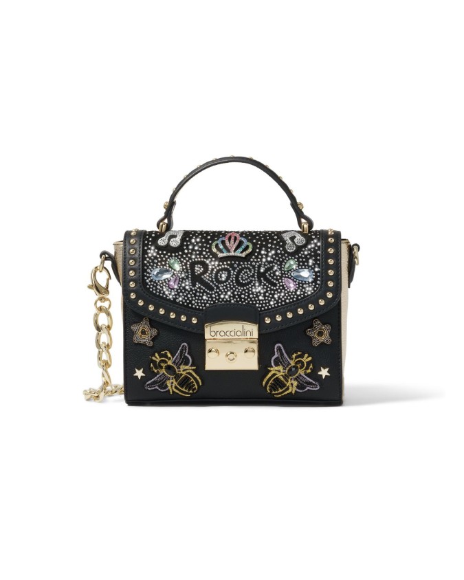 Braccialini - Borsa a mano con tracolla e pattina in ecopelle Rock