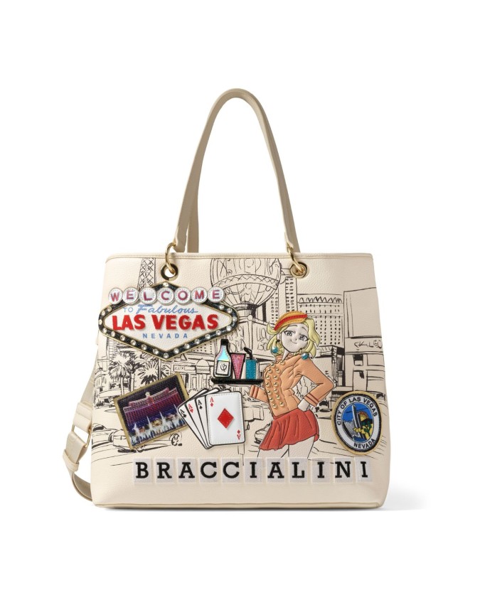 Braccialini - Borsa a spalla con tracolla in ecopelle Cartoline