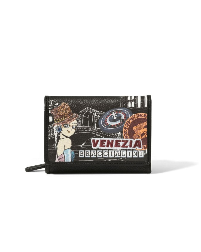 Braccialini - Portafoglio piccolo con patta in ecopelle Venezia Cartoline