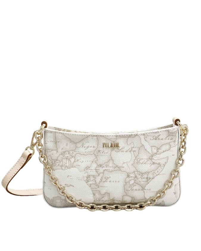 Alviero Martini Prima Classe - Borsa a spalla con tracolla in tessuto stampato Geo White