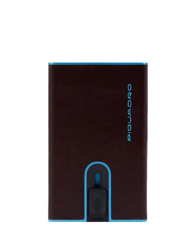 Piquadro- Porta carte di credito slim in pelle e metallo con sliding system
