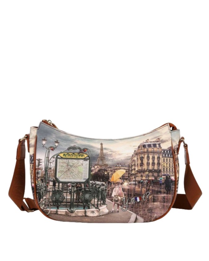 Ynot - Borsa a spalla a mezzaluna in ecopelle stampata Yesbag